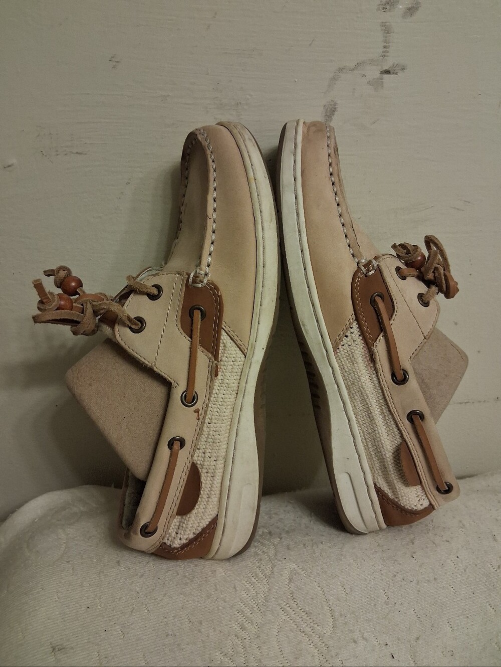 Womens MAUI ISLAND Tan Canvas Leather Boat Shoes 740428 like Sperry Size 7M
